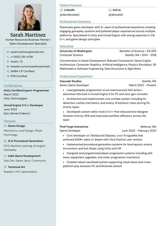 Glalie resume template